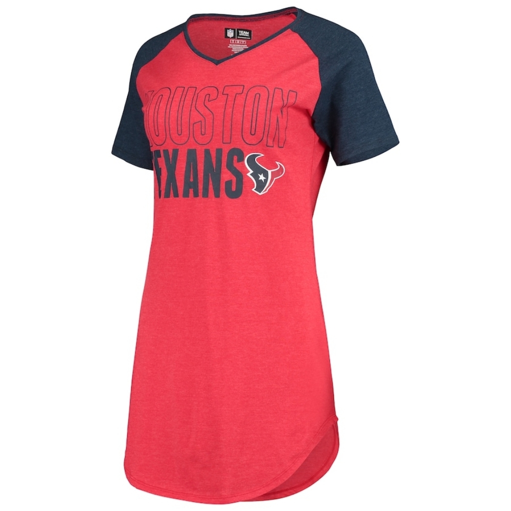 NFL Houston Texans Raglan V-Neck Knit Nightshirt - Red‎ and Blue - Size Large